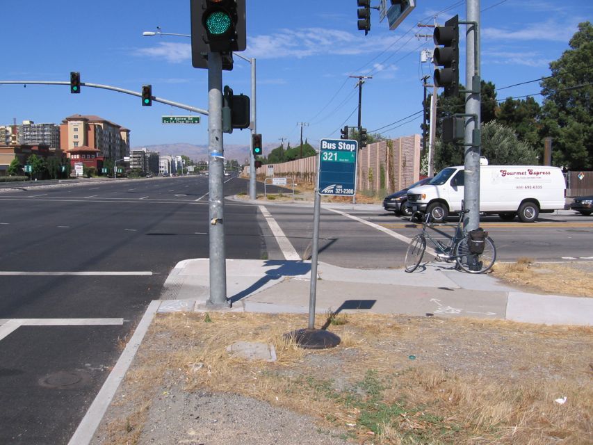 Temporary bus stop (eastbound), Montague at DeLaCruz Blvd in Santa Clara.